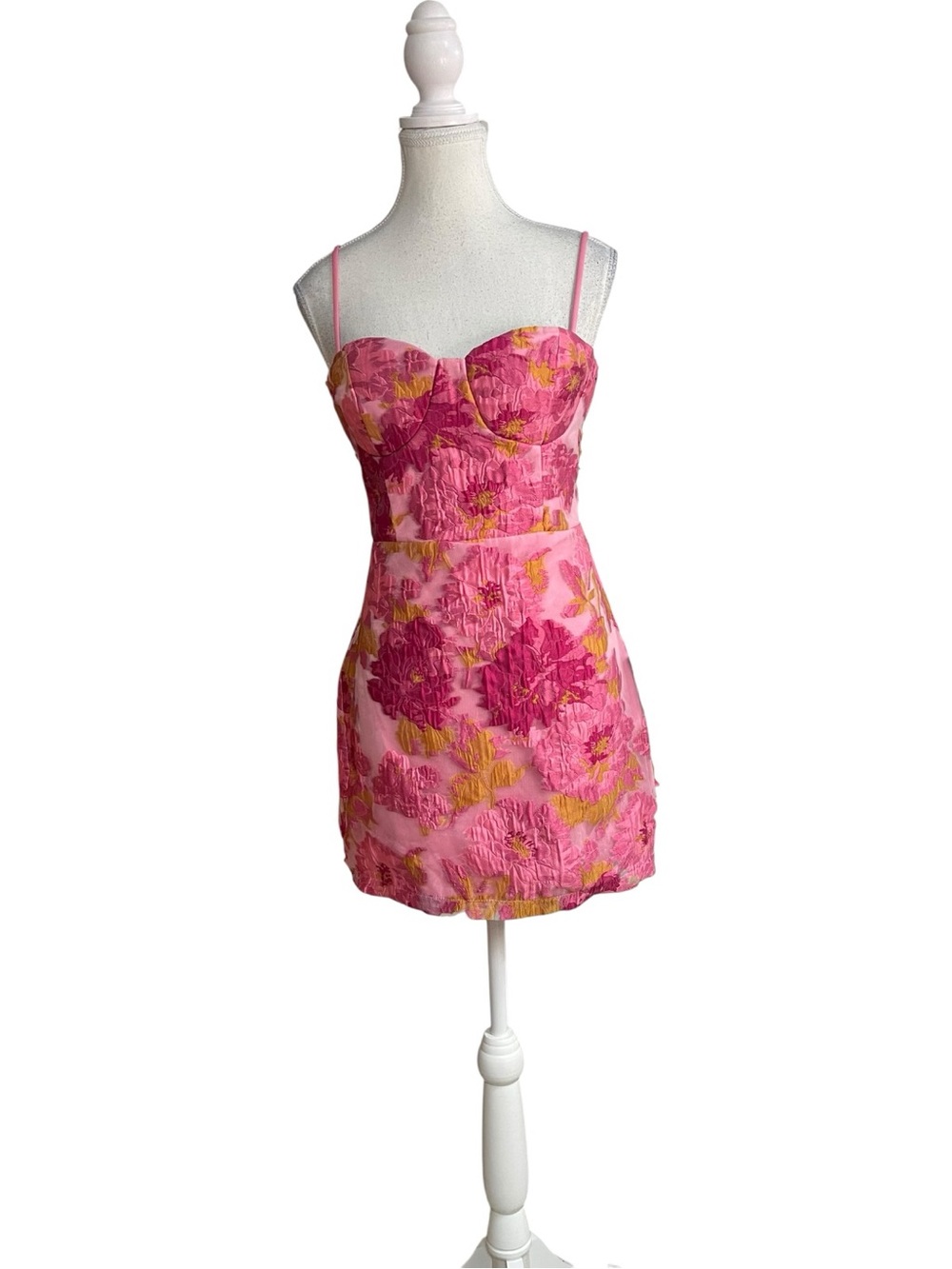 Lulus Flirtatious Composure Sweetheart Lace-Up Bustier Jacquard Mini Dress Pink
